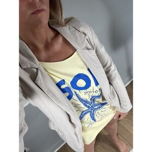 Stoosh Linen Blend Open Front Blazer Jacket Pocket Tan Natural S Light Weight‎